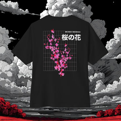 Sakura Grid Tee — Cherry Blossom Graphic Boxy T‑Shirt