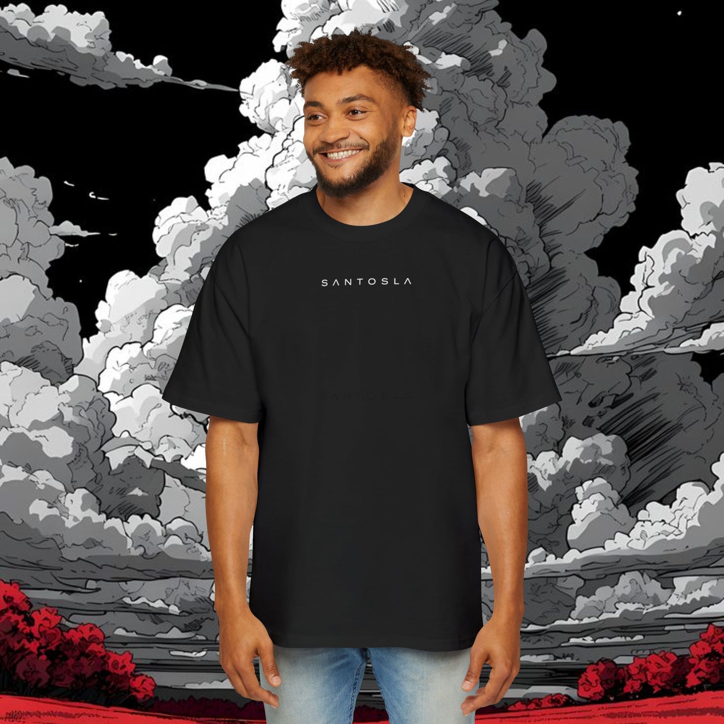 Oversized Graphic Tee — 'SANTOSLA' Front & Vintage 'Batman Paris' Back Print