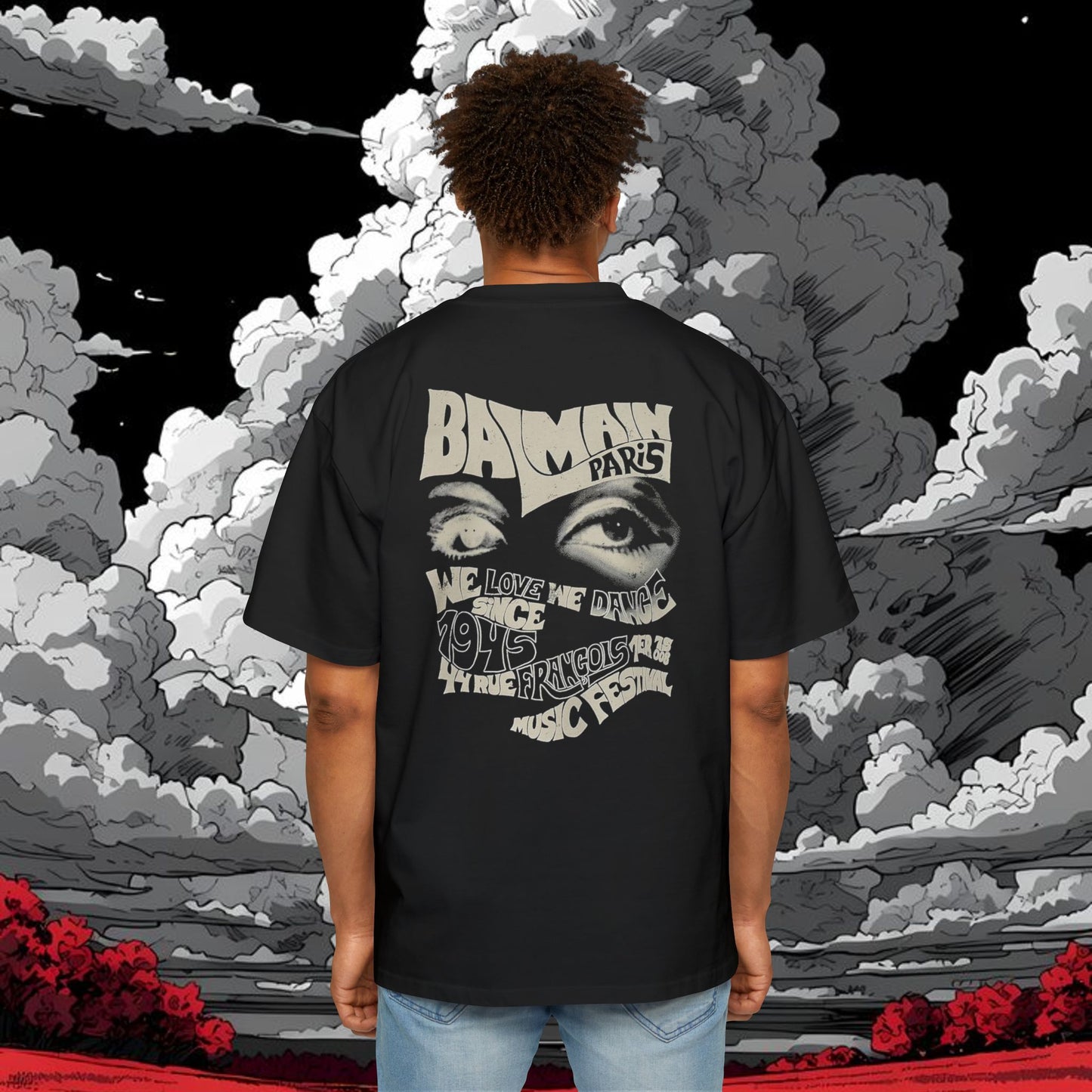 Oversized Graphic Tee — 'SANTOSLA' Front & Vintage 'Batman Paris' Back Print