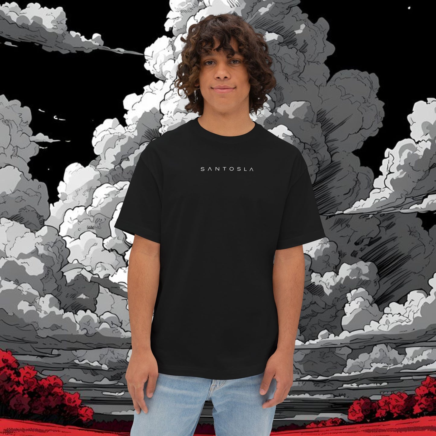 Sakura Grid Tee — Cherry Blossom Graphic Boxy T‑Shirt