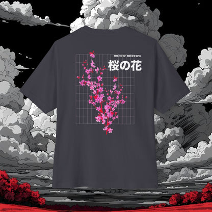 Sakura Grid Tee — Cherry Blossom Graphic Boxy T‑Shirt