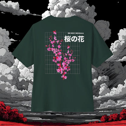 Sakura Grid Tee — Cherry Blossom Graphic Boxy T‑Shirt