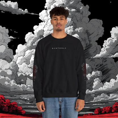 Yakuza Graphic Sweatshirt — Japanese Oni Mask Crewneck with Cherry Blossom Accents