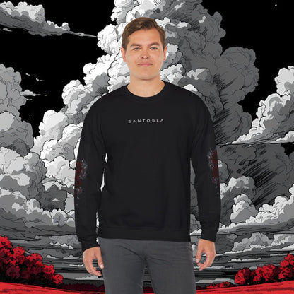 Yakuza Graphic Sweatshirt — Japanese Oni Mask Crewneck with Cherry Blossom Accents