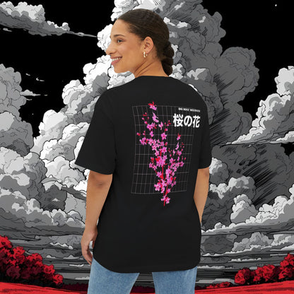 Sakura Grid Tee — Cherry Blossom Graphic Boxy T‑Shirt